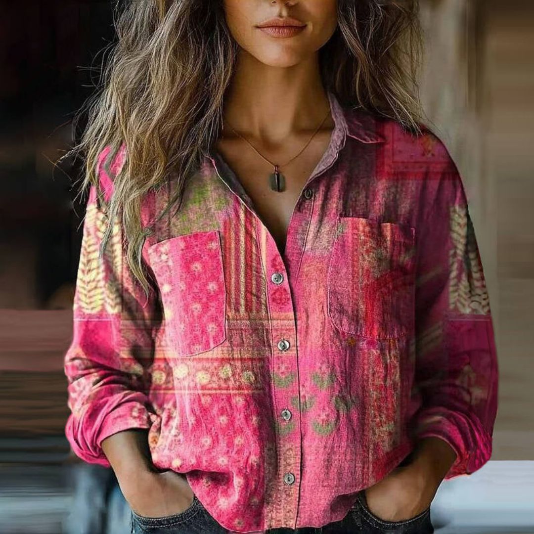 Adriana | Vintage Bluzka z Etnicznym Nadrukiem