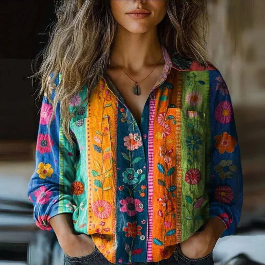 Adriana | Vintage Bluzka z Etnicznym Nadrukiem
