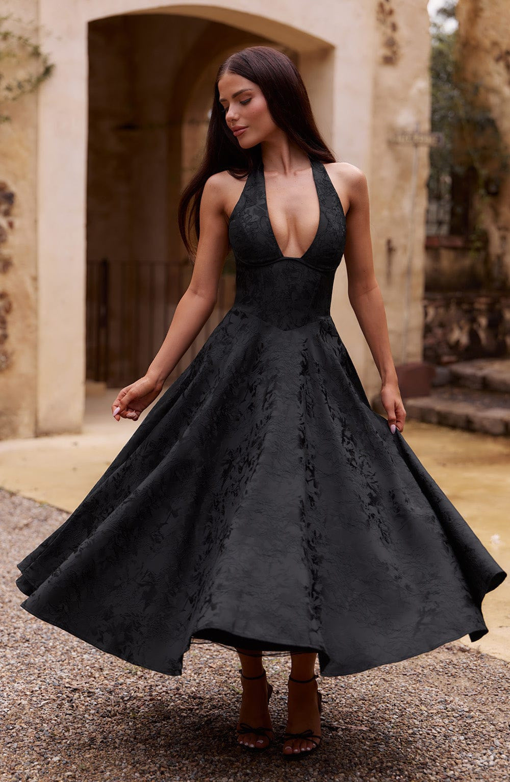 Esmeralda | Halter Sukienka Midi Bez Rękawów