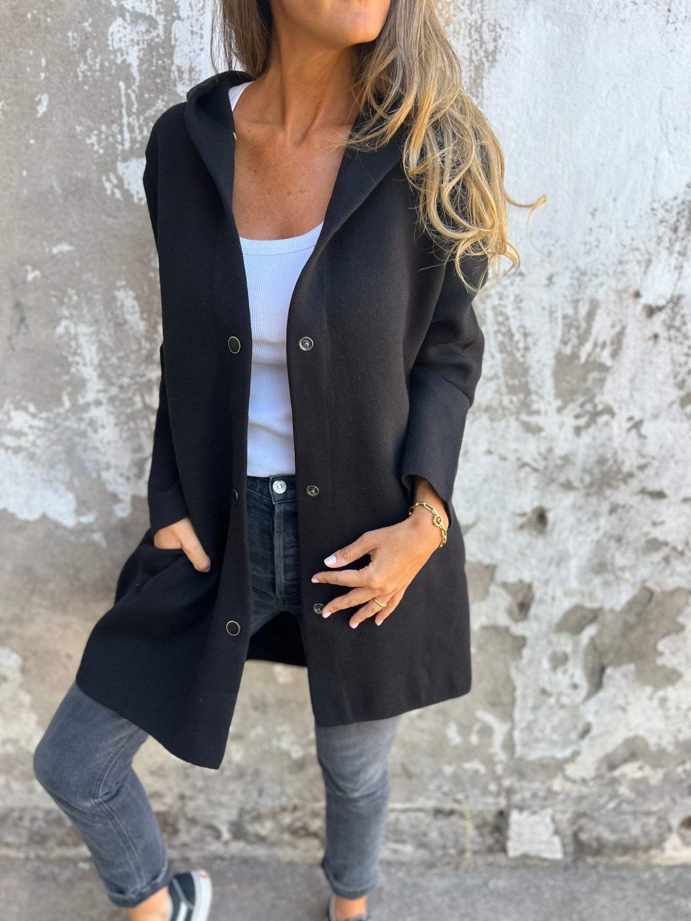 Jacqueline | Casualowa Kurtka z Kapturem i Guzikami
